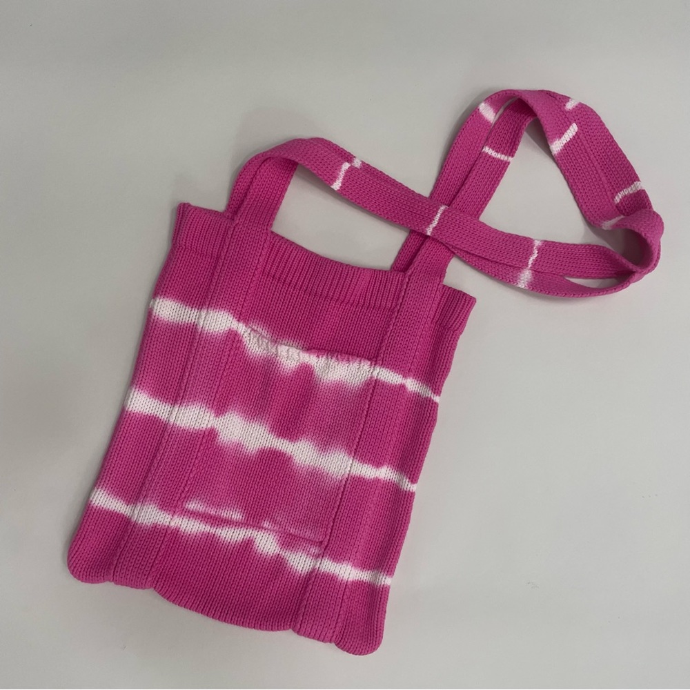 LoveShackFancy Pink and White Tie-Dye Knit Croasbody